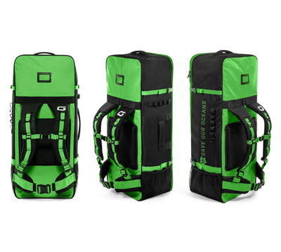 GILI iSUP non-rolling backpack with fin pocket green sides and back