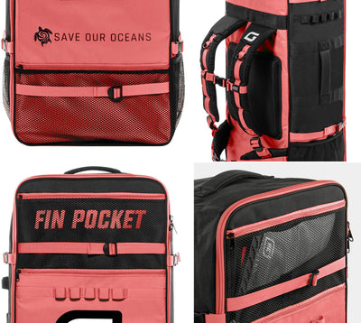 GILI inflatable paddle board backpack in Coral with fin pockets