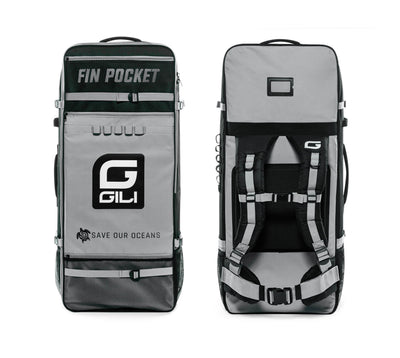GILI iSUP non-rolling backpack with fin pocket gray front and back