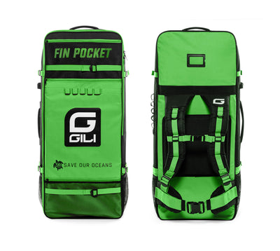 GILI iSUP non-rolling backpack with fin pocket green front and back
