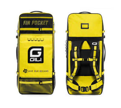 GILI iSUP non-rolling backpack with fin pocket yellow front and back