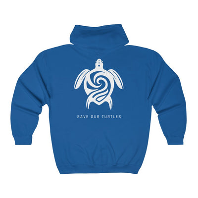Save Our Turtles Full Zip Hooded Sweatshirt blue back