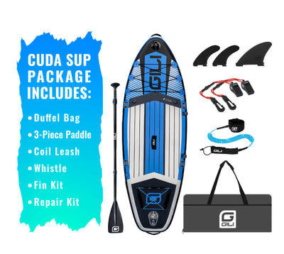 GILI 8' Cuda Blue paddle board bundle accessories
