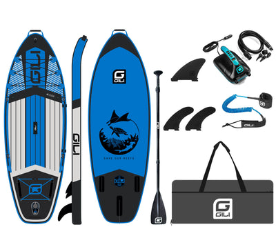 GILI 8' Cuda inflatable paddle board package with electric pump in Blue