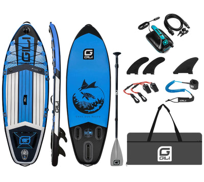 GILI 8' Cuda Blue inflatable paddle board package with whistle and electric pump