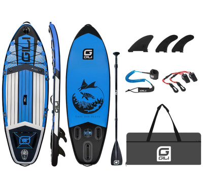 GILI 8' Cuda Blue inflatable paddle board package with whistle