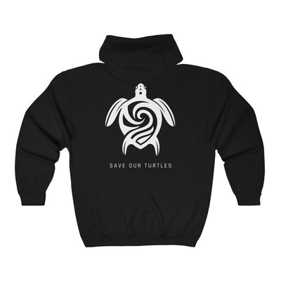 Save Our Turtles Full Zip Hooded Sweatshirt black back