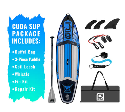 GILI 9' Cuda Blue inflatable paddle board bundle accessories