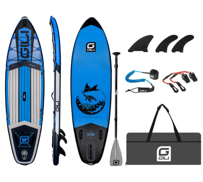 GILI 9' Cuda Blue inflatable paddle board package with whistle