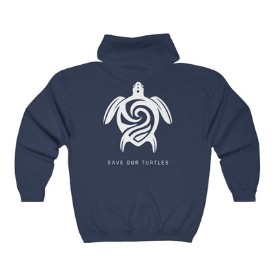 Save Our Turtles Full Zip Hooded Sweatshirt navy blue back