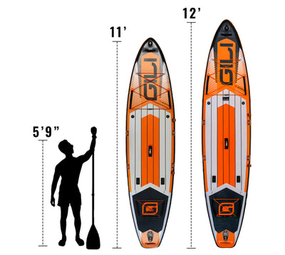 GILI Adventure Orange inflatable paddle board sizing comparison