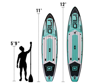GILI Adventure Teal inflatable paddle board sizing comparison