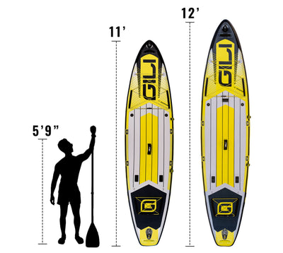 GILI Adventure Yellow inflatable paddle board sizing comparison