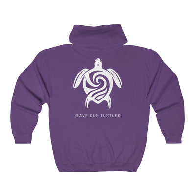Save Our Turtles Full Zip Hooded Sweatshirt purple back