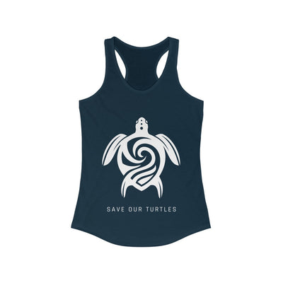 Women's Save Our Turtles Racerback Tank navy blue front