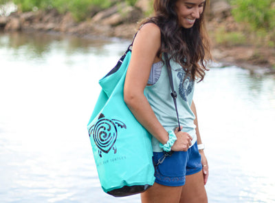 Waterproof Dry Bag in Teal "Save Our Turtles"
