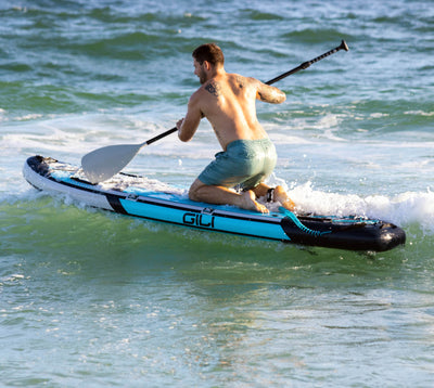 GILI 10' Mako inflatable paddle board Blue in action